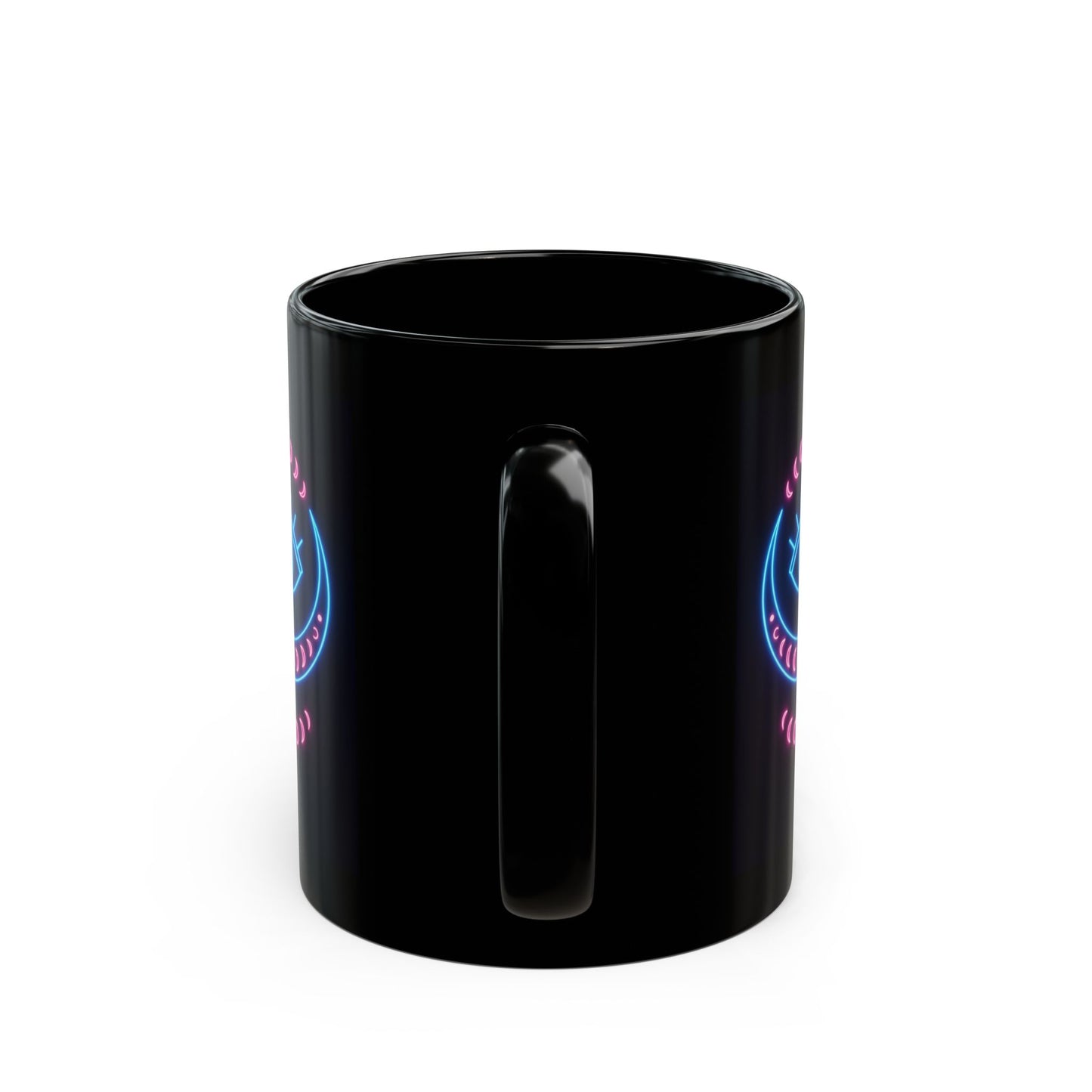 Neon Third Eye Moon Mug – 11oz & 15oz Black Ceramic | Psychedelic Eye of Intuition | Trippy Celestial Coffee Cup for Witchy Vibes & Cosmic Sips