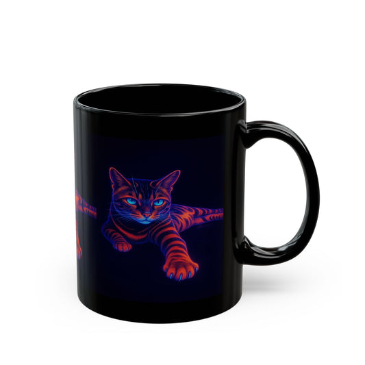 Neon Bengal Cat Mug – 11oz and 15oz Black Ceramic Coffee Cup | Trippy Tabby Art | Aesthetic Cat Lover Gift for Tea, Cocoa Caffeine Cravings