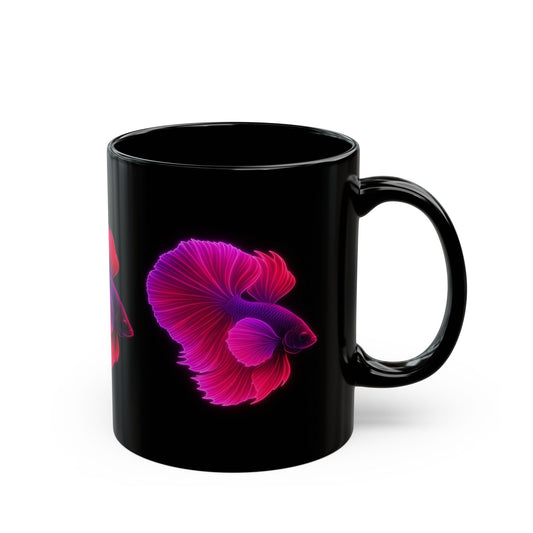 Neon Betta Fish Black Ceramic Mug – 11oz & 15oz | Vibrant Siamese Fighting Fish Art | Trippy Ocean Aesthetic Cup for Aquarium Lovers