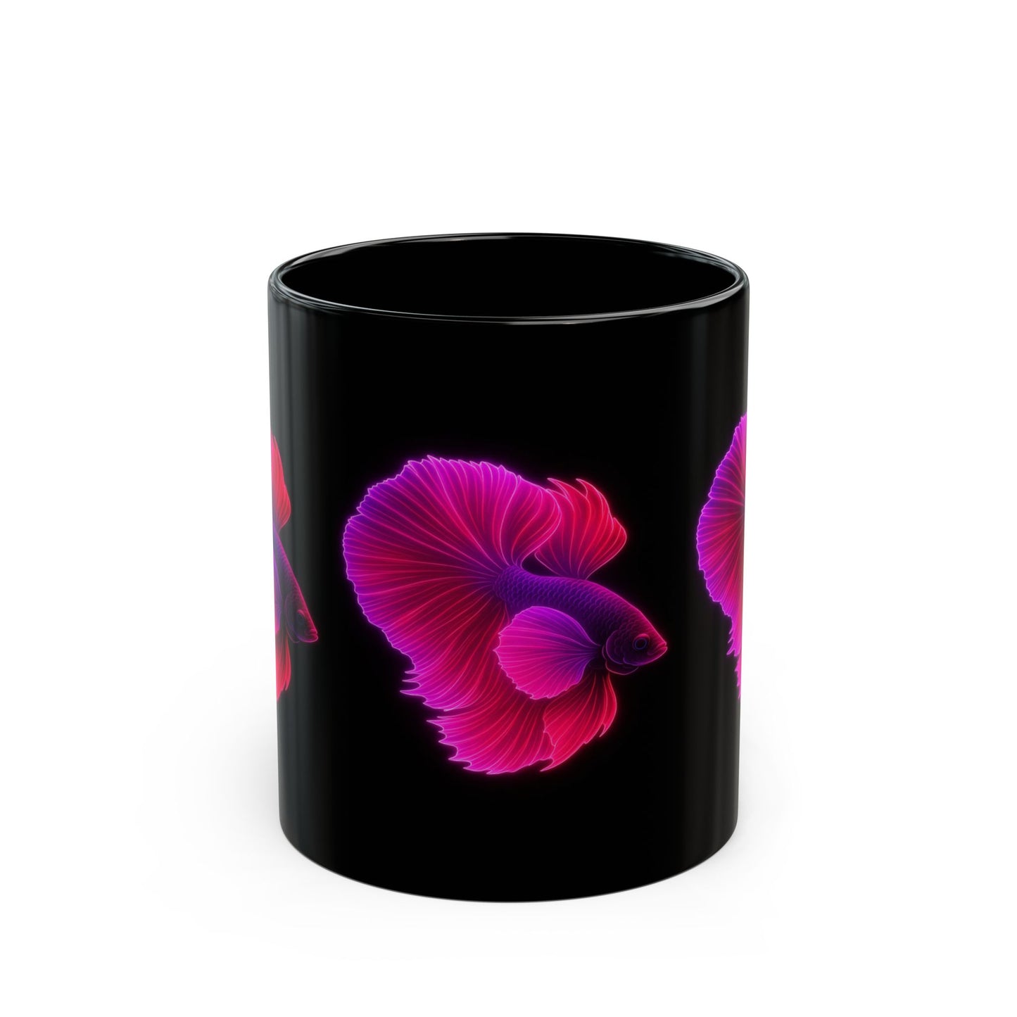 Neon Betta Fish Black Ceramic Mug – 11oz & 15oz | Vibrant Siamese Fighting Fish Art | Trippy Ocean Aesthetic Cup for Aquarium Lovers
