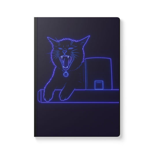 Yawning Cat Neon Journal – Funny Softcover Journal for Sarcastic Cat Lovers | Aesthetic Black Cat Stationery for Daily Journaling & Mood Tracking