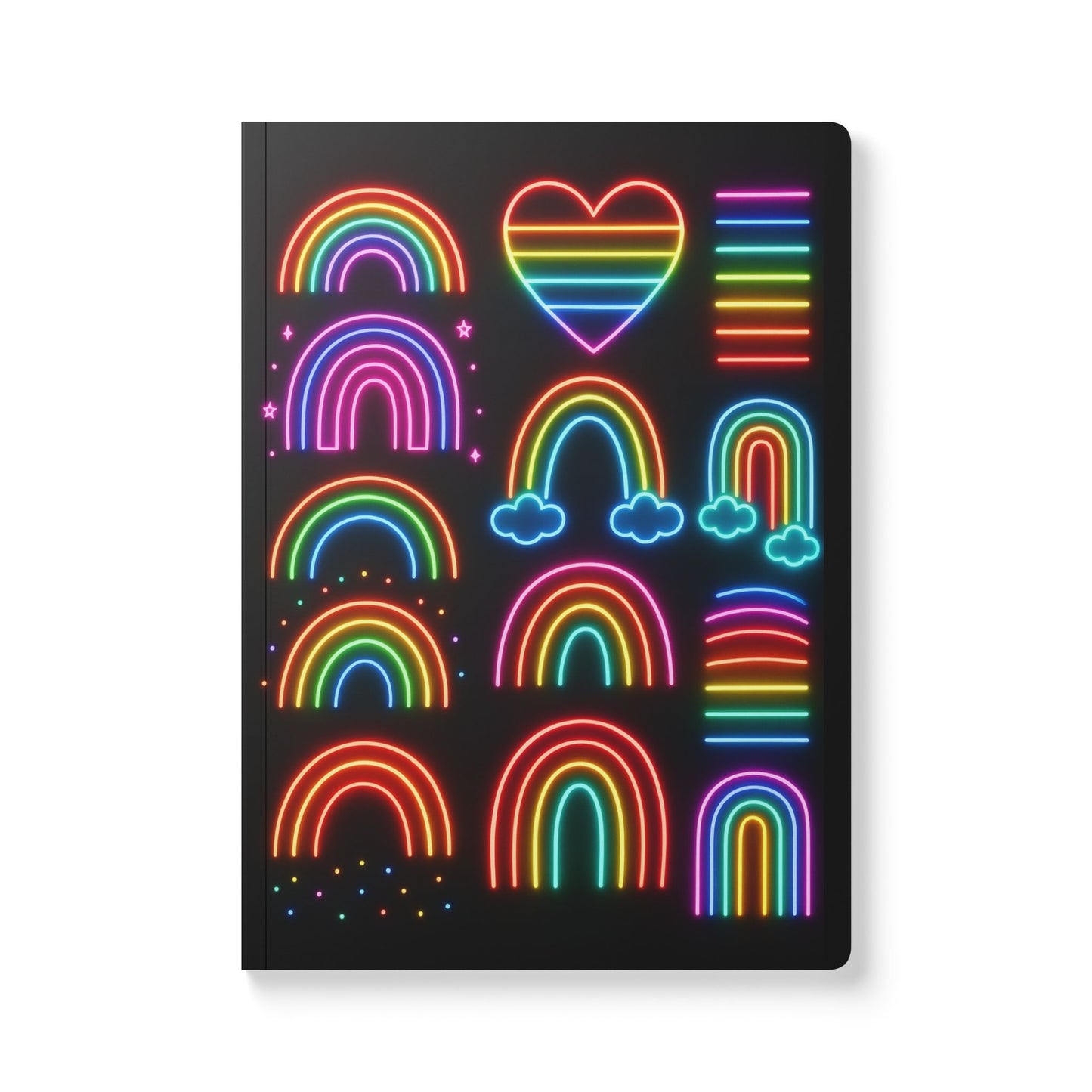 Neon Rainbow Journal – LGBTQ+ Pride Softcover Notebook with Retro Hearts and Colorful Lines | Aesthetic Gift for Creatives, Students and Allie