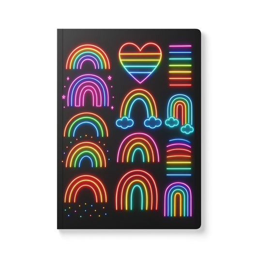 Neon Rainbow Journal – LGBTQ+ Pride Softcover Notebook with Retro Hearts and Colorful Lines | Aesthetic Gift for Creatives, Students and Allie