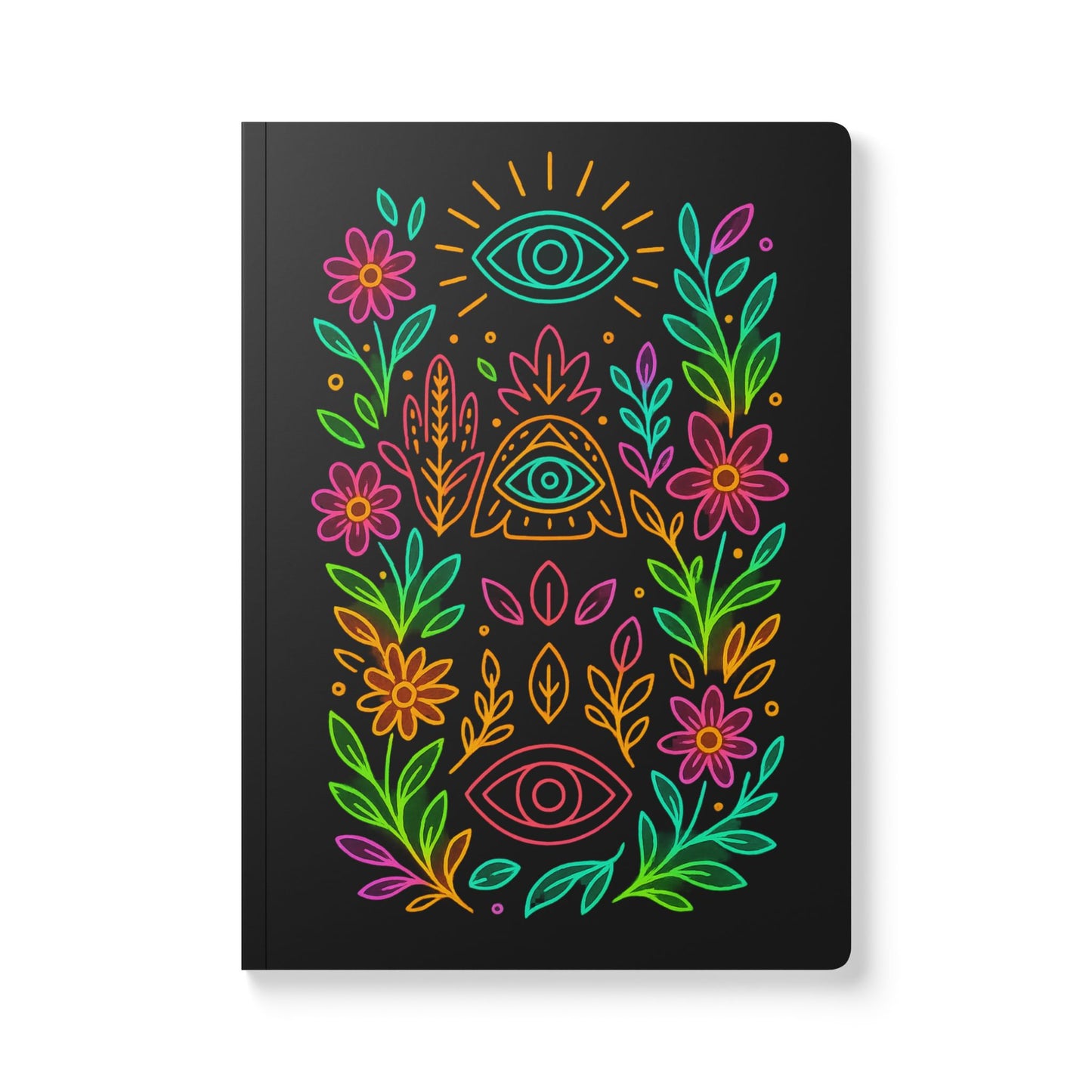 Neon Spiritual Journal – Aesthetic Softcover Journal with Third Eye, Sacred Symbols & Floral Energy | Manifestation, Dream Logging & Intuitive Writing