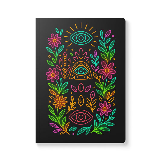 Neon Spiritual Journal – Aesthetic Softcover Journal with Third Eye, Sacred Symbols & Floral Energy | Manifestation, Dream Logging & Intuitive Writing
