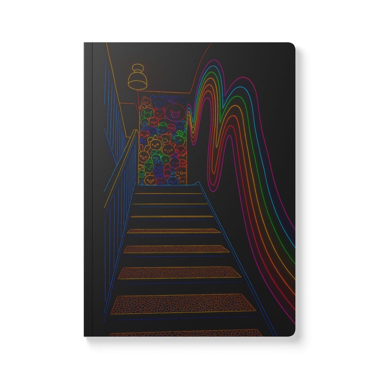 Neon Bear Stairway Journal – Trippy Aesthetic Journal with Rainbow Bears and Leopard Print for Artists, Writers and Stationery Addicts