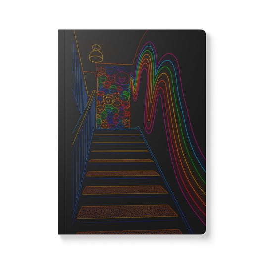 Neon Bear Stairway Journal – Trippy Aesthetic Journal with Rainbow Bears and Leopard Print for Artists, Writers and Stationery Addicts