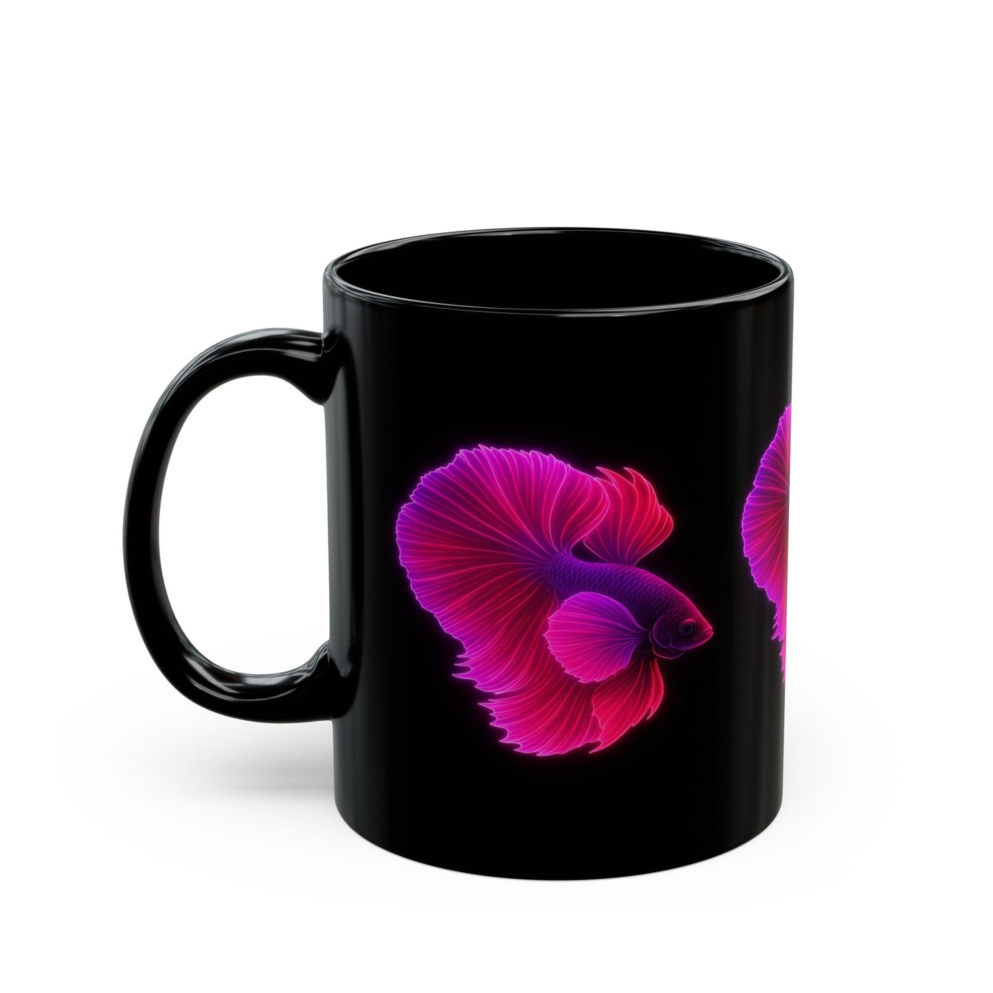 Neon Betta Fish Black Ceramic Mug – 11oz & 15oz | Vibrant Siamese Fighting Fish Art | Trippy Ocean Aesthetic Cup for Aquarium Lovers