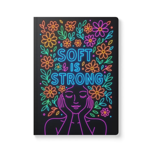 Soft Is Strong Neon Journal – Empowerment Affirmation Journal with Glowing Floral Design | Self-Love and Mental Wellness Gift for Women