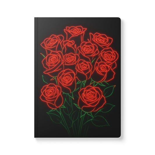 Neon Roses Journal – Romantic Floral Softcover Journal with Red Rose Glow Design | Aesthetic Diary for Poetry, Reflections and Love Notes