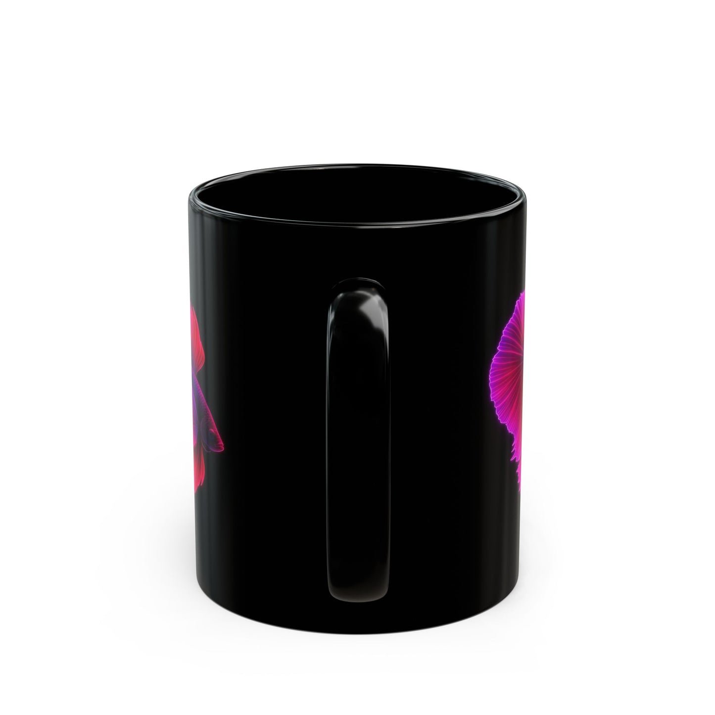 Neon Betta Fish Black Ceramic Mug – 11oz & 15oz | Vibrant Siamese Fighting Fish Art | Trippy Ocean Aesthetic Cup for Aquarium Lovers