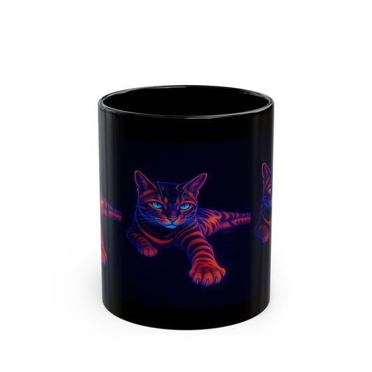 Neon Bengal Cat Mug – 11oz and 15oz Black Ceramic Coffee Cup | Trippy Tabby Art | Aesthetic Cat Lover Gift for Tea, Cocoa Caffeine Cravings